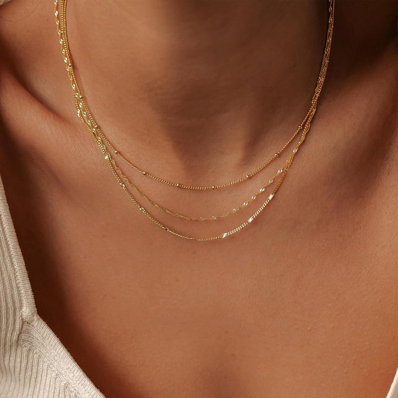 Dodder Store Gold Layered Necklaces for Women, 14K Gold Plated Dainty Gold Chain Choker Necklace Stack, Herringbone Gold Necklaces Set - Image 1